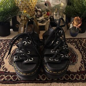 Black platform, fisherman sandals with silver rivets size 8, women’s barely worn